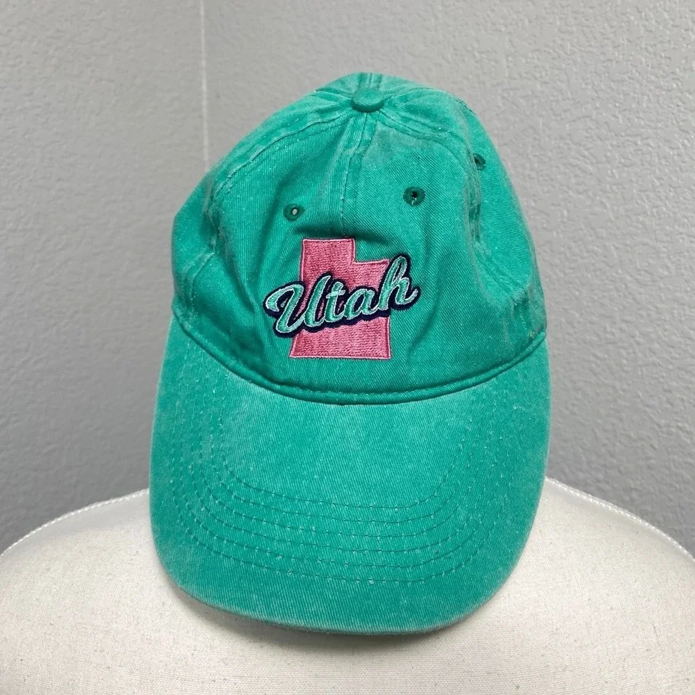 UTAH STATE BASEBALL CAP PINK LOGO TURQUOISE ADJUSTABLE HAT CASUAL SPORTY GRANOLA